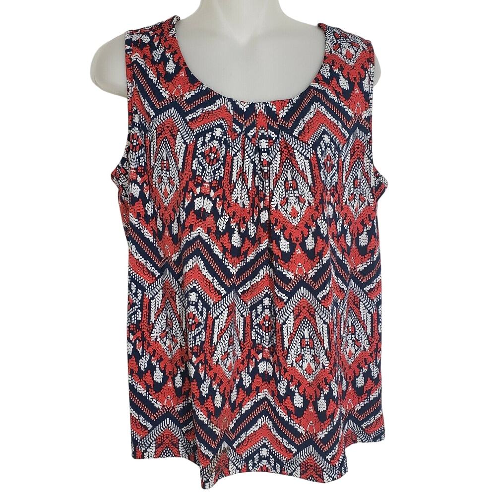 Womens Top Small Chevron Print Multicolored Tank Sleeveless Stretch Pleats Scoop